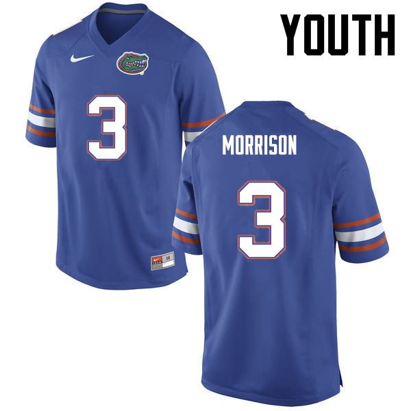 NCAA Florida Gators Antonio Morrison Youth #3 Nike Blue Stitched Authentic College Football Jersey JIL6164BC